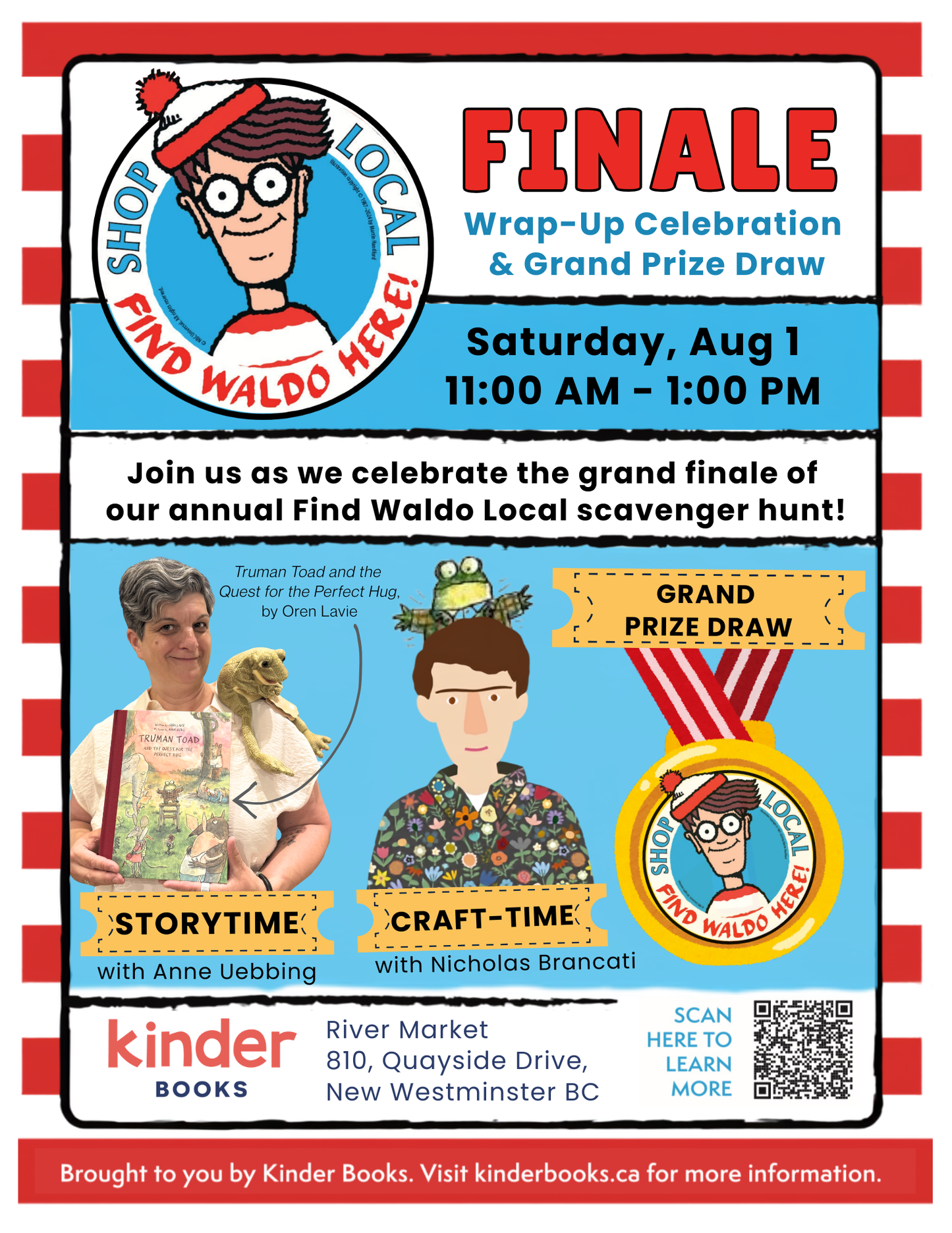 Aug 1, 11 am, Where's Waldo Celebration, Storytime and Art Workshop