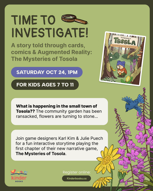 Oct 24, 1 pm, The Mysteries of Tosola - A story told through cards, comics and AR with Red + Blue Stories.