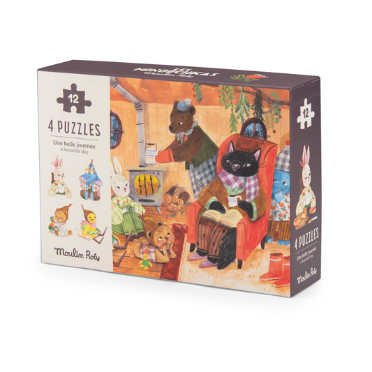 Les Minouchkas - 4 Mini Puzzles A Perfect Day by Moulin Roty