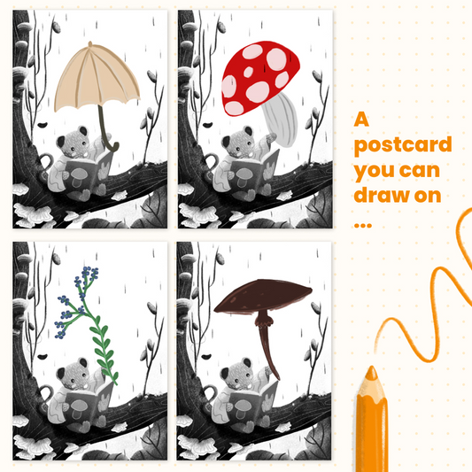 Reading about Mushrooms - AR Postcard A postcard that you can draw on!
