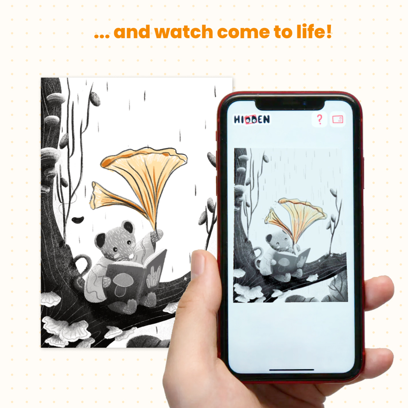 Reading about Mushrooms - AR Postcard A postcard that you can draw on!