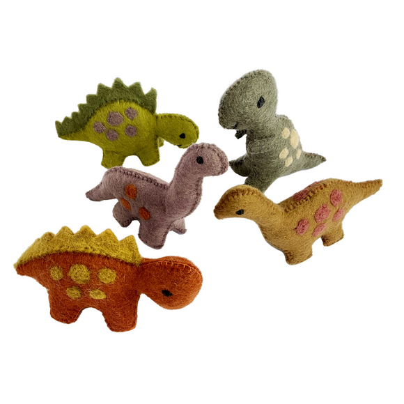 Dinosaurs 5 pcs Felted Wool  By Papoose Toys by Colours of Australia.