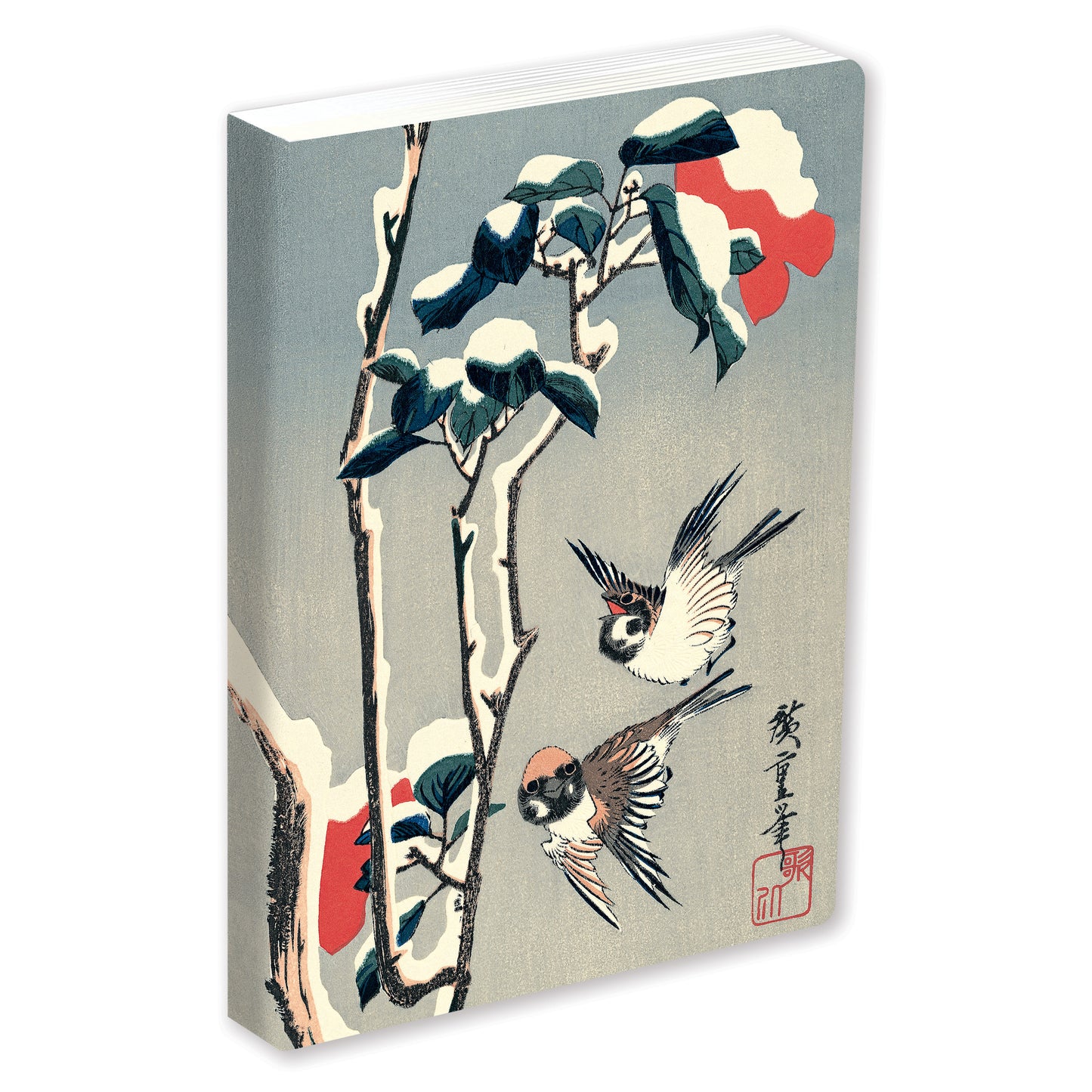 Journal Sparrows and Camellia in Snow by Hiroshige, Lined PB
