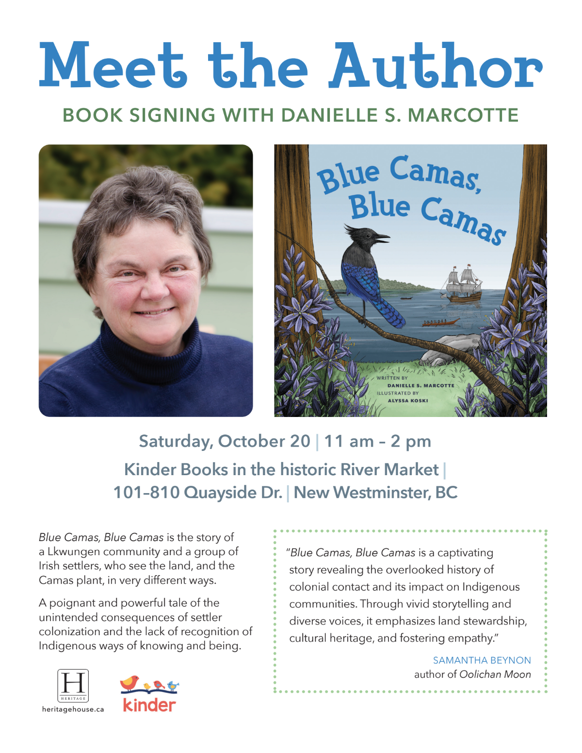 Oct 20, 11 am, Book Signing Danielle Marcotte "Blue Camas, Blue Camas"