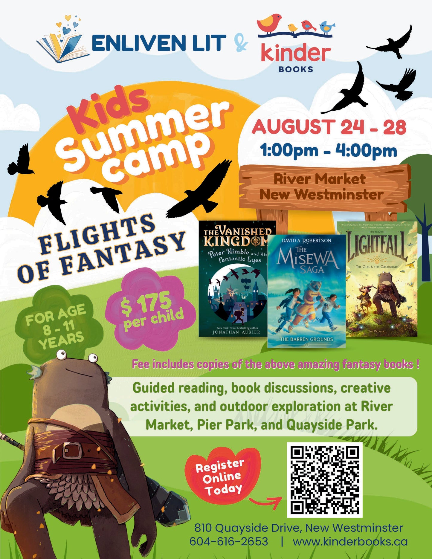 Summer Camps at Kinder Books:  Aug 24-28, 1-4 pm Flights of Fantasy