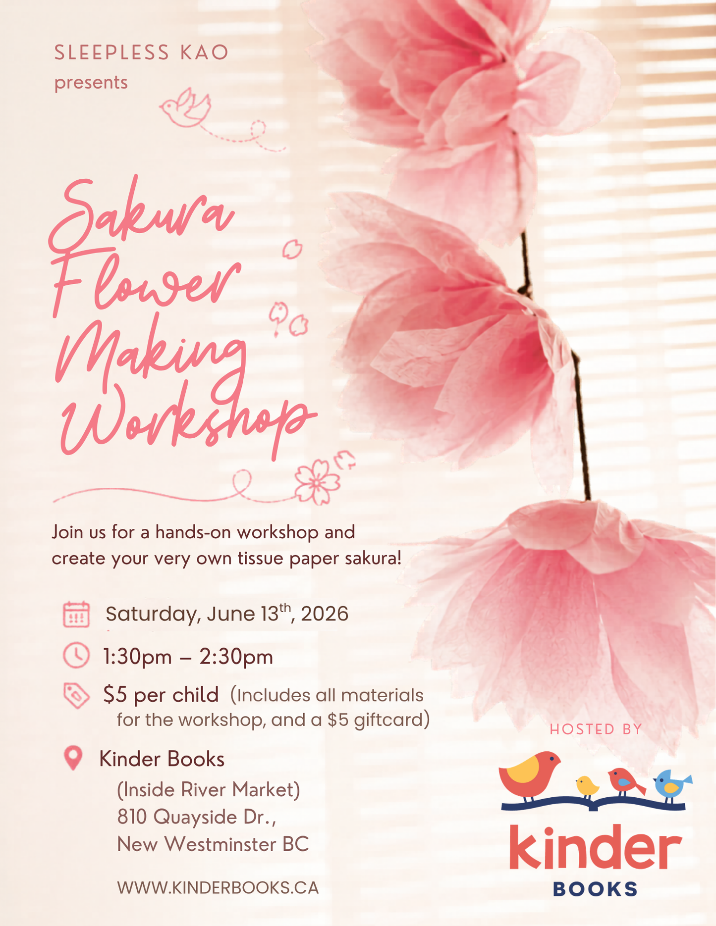 June 13, 1.30 pm -Make Cherry Blossoms with Sleepless Kao (Kaori Kasai)