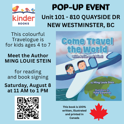 Aug 8, 11 am to 2 pm, Author Pop Up: Come Travel the World (no registration required)