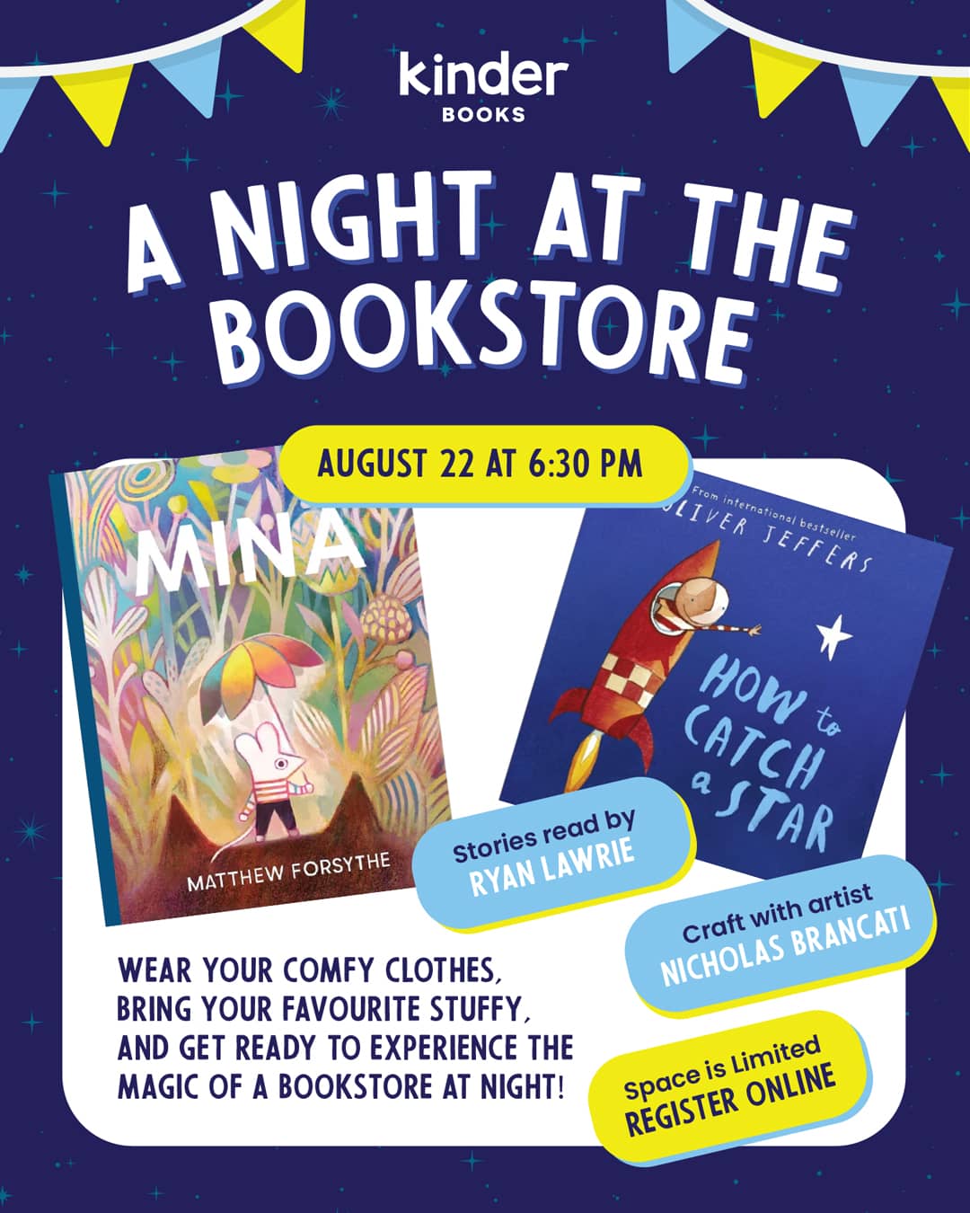 A Night at the Bookstore + Fireworks Celebration: August 22, 6.30 pm