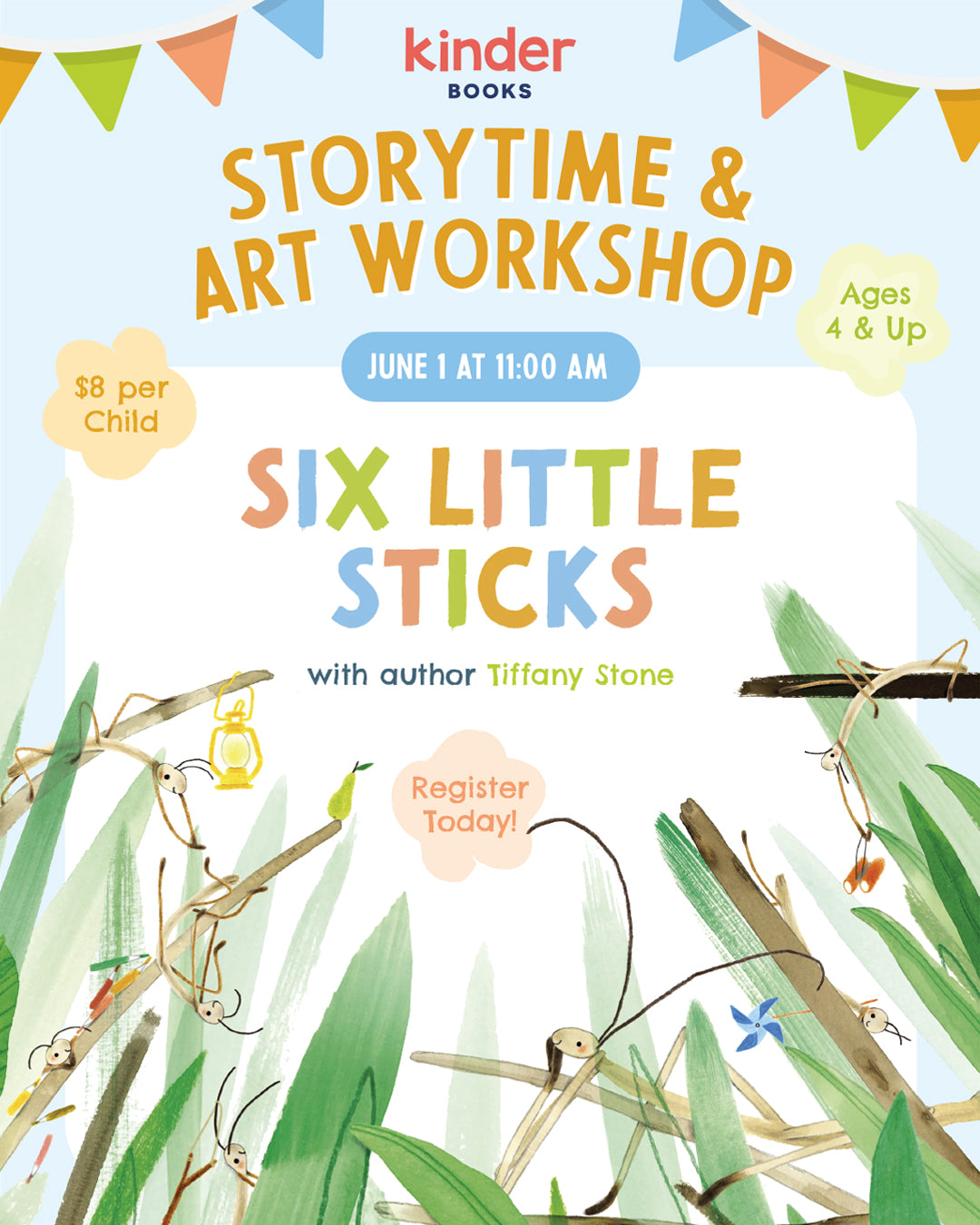 June 1, 11 am, Storytime and Art Workshop with Tiffany Stone (for ages 4+)
