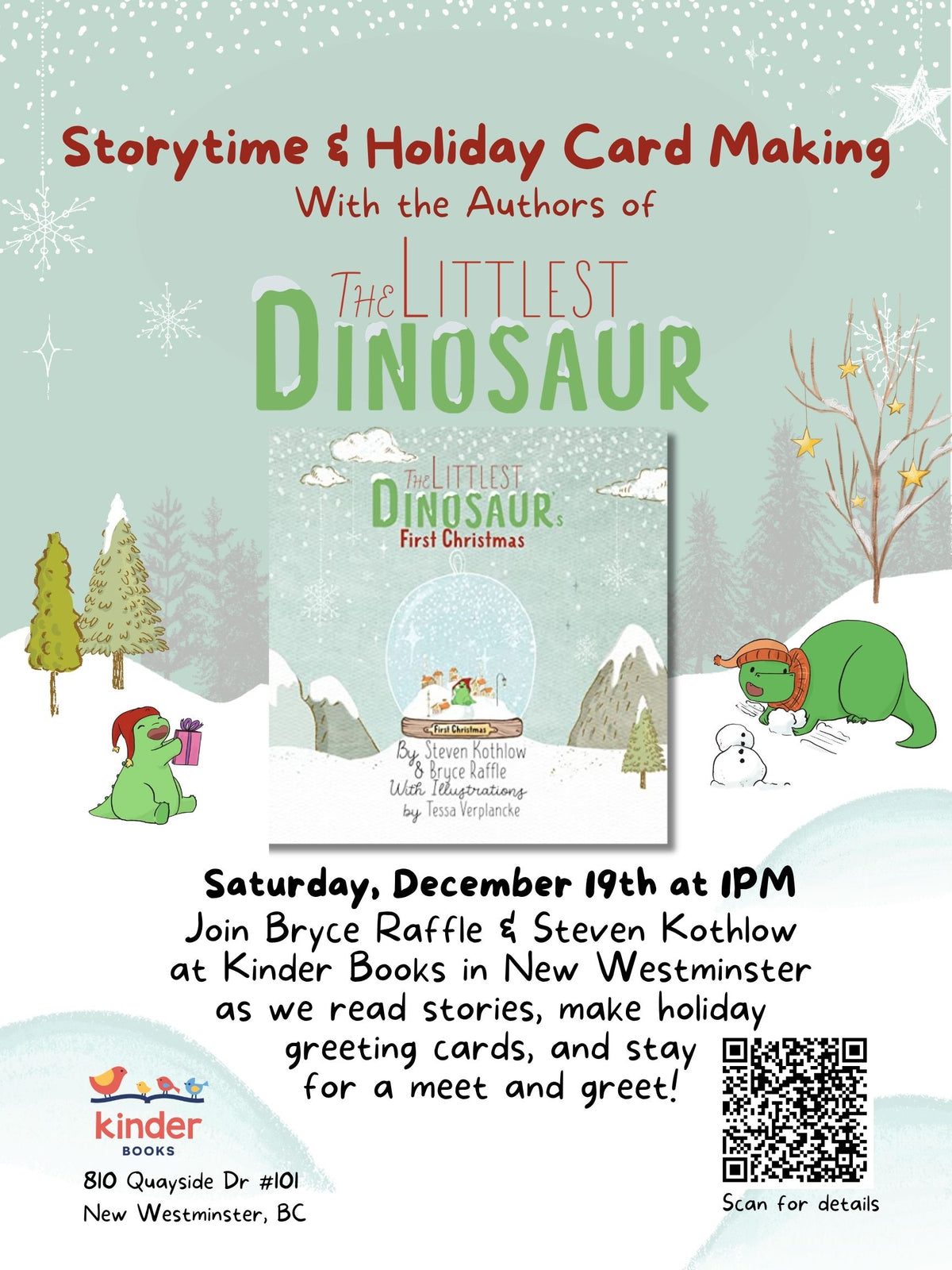 Kids' Holiday Craft Workshop: The Littlest Dinosaur Storytime & Holiday Card Making, December 19, 1 pm