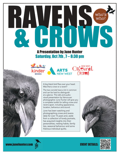 October 3, 7:00 PM: Talk on Crows and Ravens by June Hunter