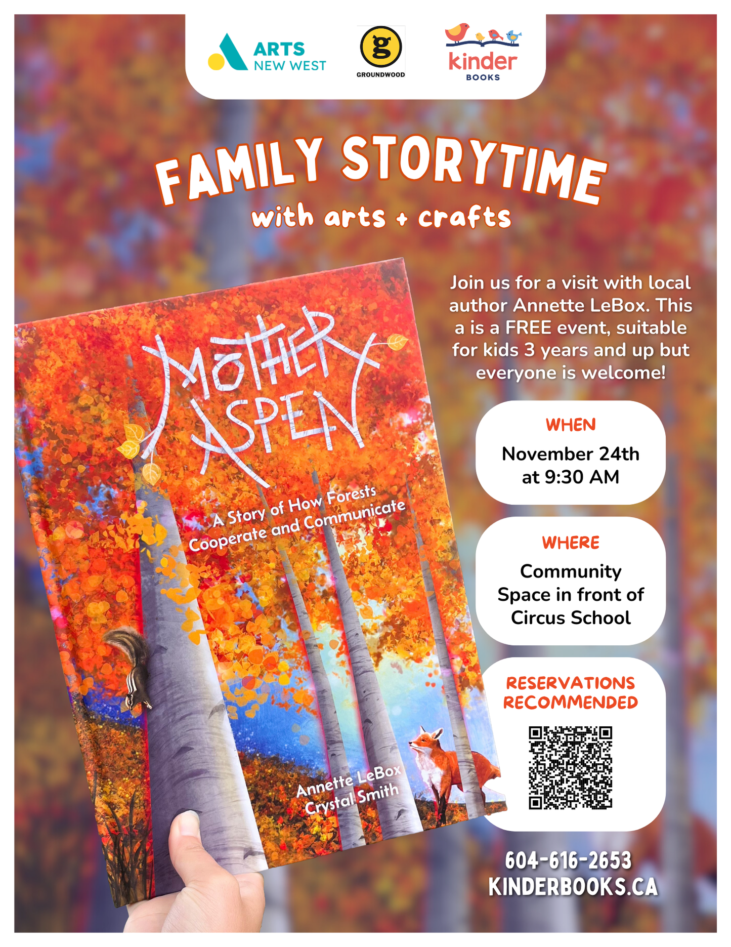 Nov 24,  Family Storytime with Arts and Crafts with local author Annette LeBox