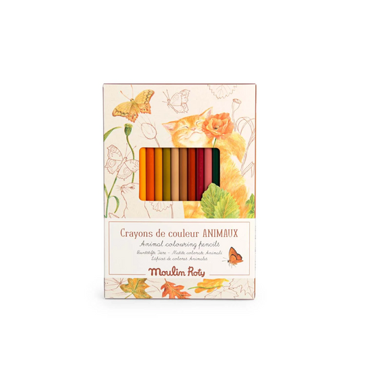 12 ANIMAL Colouring Pencils and Cards