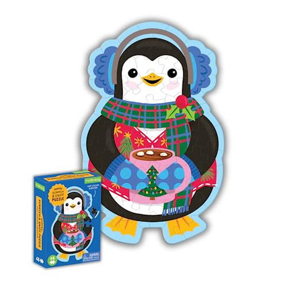 Mudpuppy Hot Cocoa Penguin – 48 Piece Mini Scratch & Sniff Puzzle with Colorful and Fun Illustrations of A Cozy Winter Penguin and Scented Puzzle Pieces
