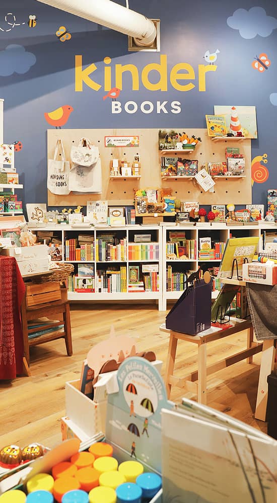 Interior photo of the Kinder Books store.