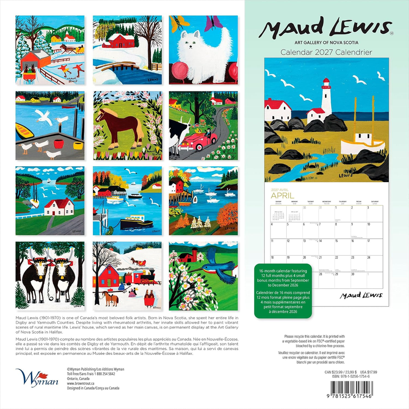 Maud Lewis 2027 12 x 24 Inch Monthly Square Wall Calendar