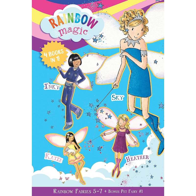 Rainbow Magic Rainbow Fairies: Books #5-7 with Special Pet Fairies Book #1: Sky the Blue Fairy, Inky the Indigo Fairy, Heather the Violet Fairy, Katie the Kitten Fairy