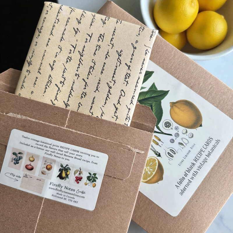 Firefly Botanical Recipe Card Set ,12 Cards + Banana Bread Recipe