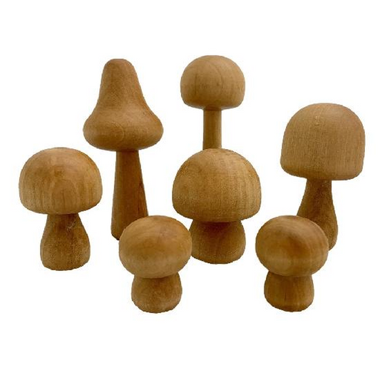 Wood Mushrooms Natural 7pcs
