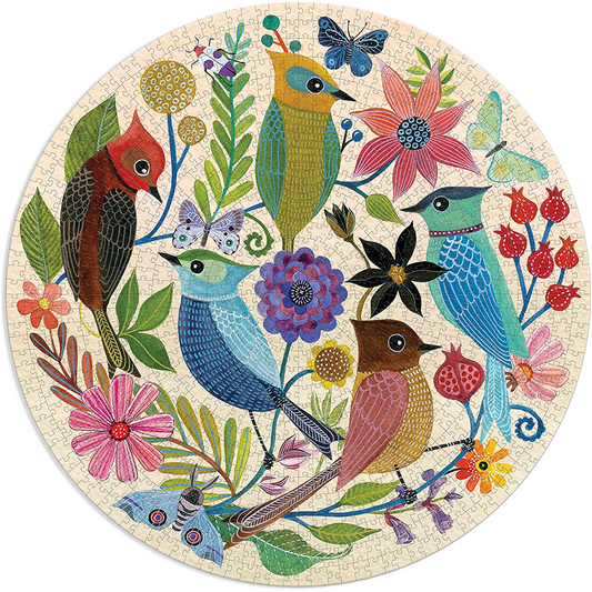 Circle of Avian Friends 1000 Piece Round Puzzle from Galison - Challenging Puzzle with Stunning Art of Birds and Flowers by Geninne Zlatkis